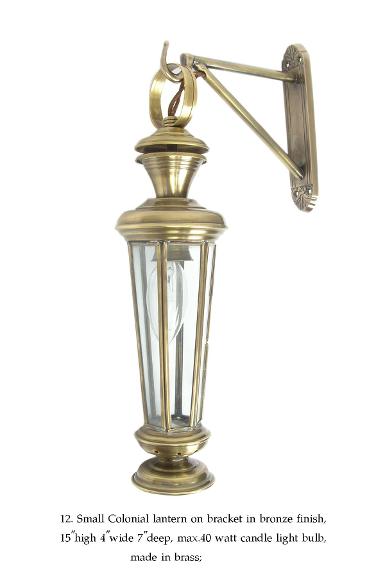 Brass Wall Lamp Item Code ELS12 small colonial size High 15'' wide 96 mm bottom 72 mm.